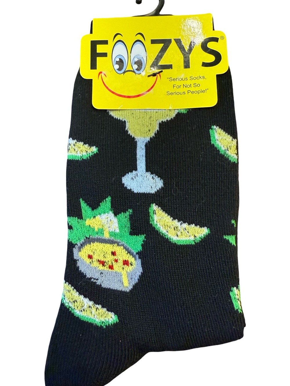 Foozys Fun Cocktail Socks Black Martini Lime Novelty Socks Size 9-11 NWT